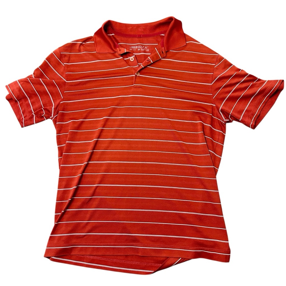 Nike Men's Red and White Striped Polo Shirt